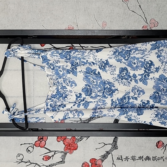 Reformation Nikita Olympia Blue White Floral Print Dress Size 10 - Picture 4 of 12